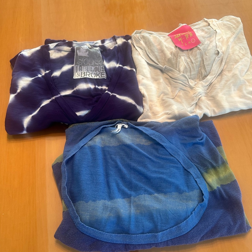 Young Fabulous & Broke and Splendid Tie-Dye Tees - Purple, Blue, and Cream